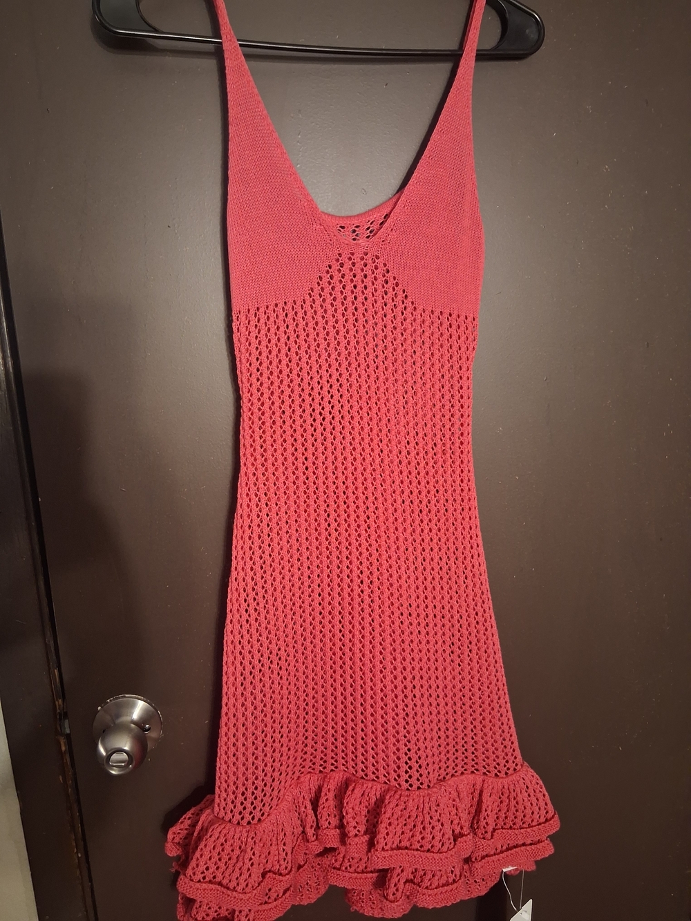 Sleeveless Crochet Ruffle Hem Dress in Coral